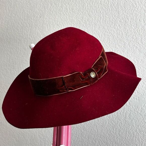Goorin Bros Unisex Semi-Floppy Wool Hat Red Velvet Band Bow Detail S - Picture 5 of 7